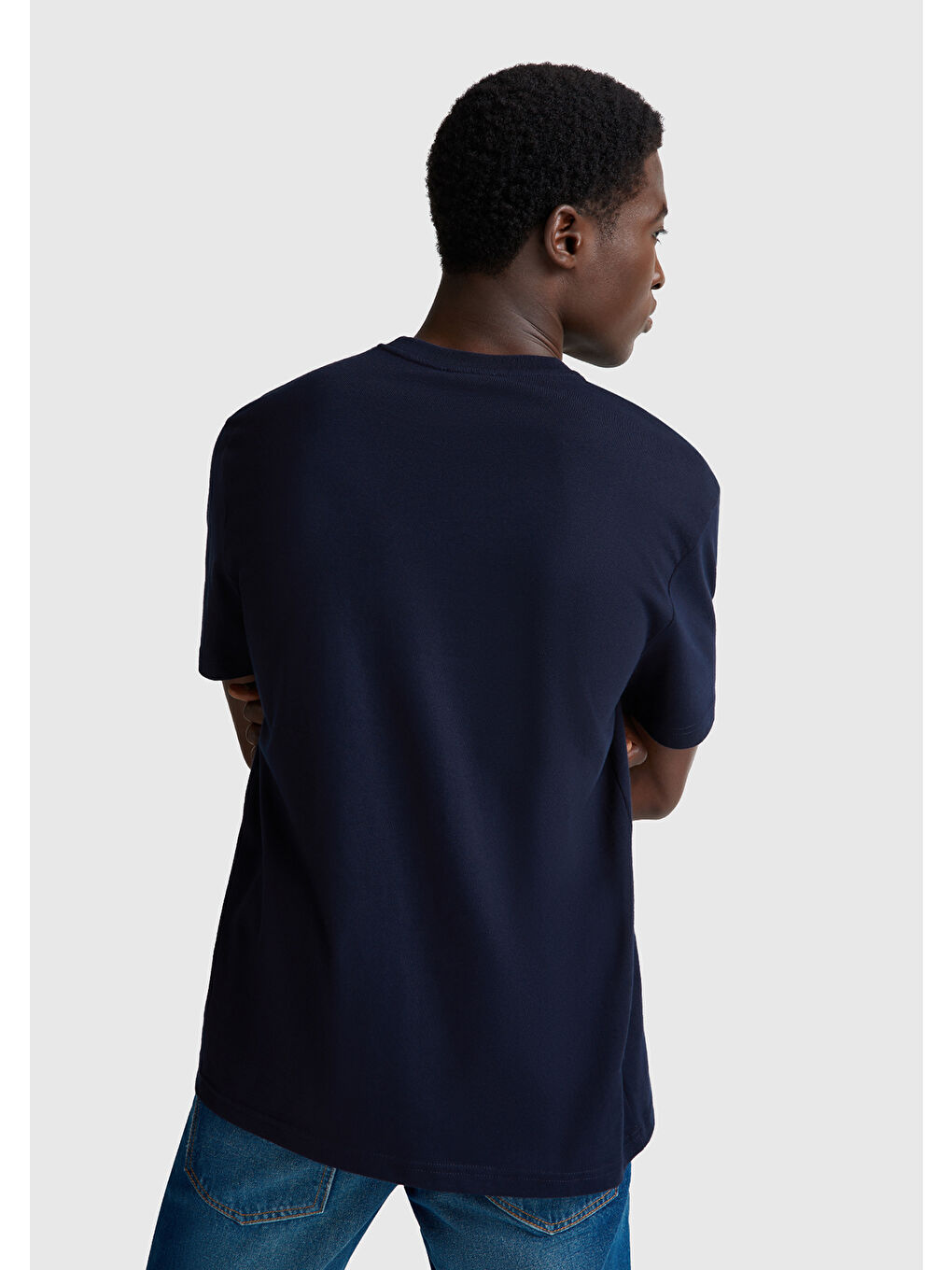 Erkek Lacivert  100 Pamuk Benetton Logolu Bisiklet Yaka %100 Pamuk Tişört-2