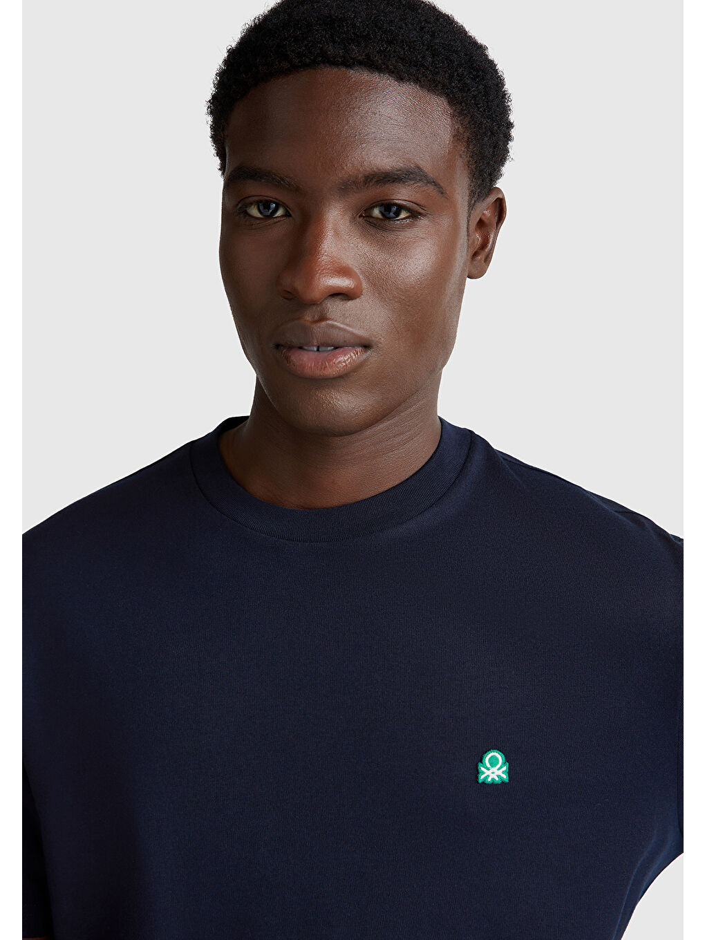 Erkek Lacivert  100 Pamuk Benetton Logolu Bisiklet Yaka %100 Pamuk Tişört-5