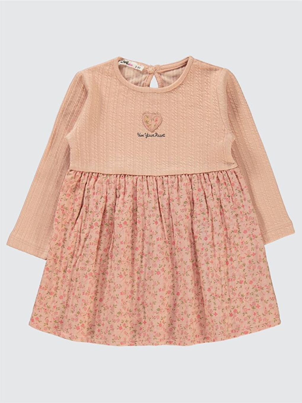 Girls Kalpli Çiçekli 2-5 Yaş Elbise - Pembe 4-5 Yaş