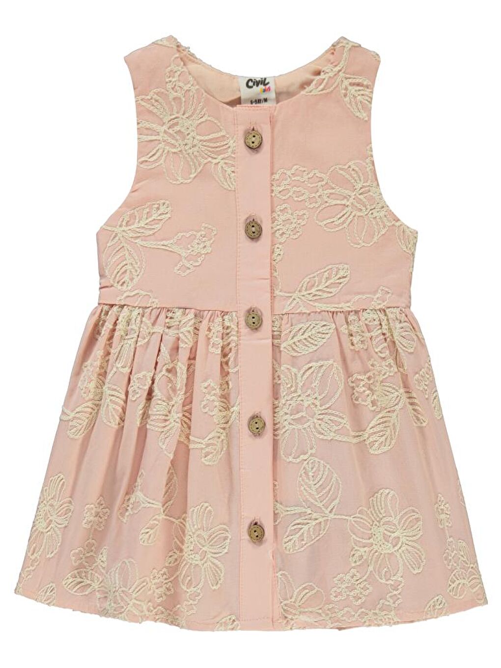 Pembe Baby Çiçek Desenli 6-18 Ay Elbise - Pudra9-12 Ay-1