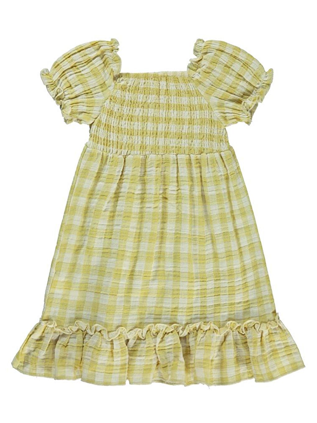 Girls Ekose Desenli 6-9 Yaş Elbise - Sarı 6-7 Yaş-1