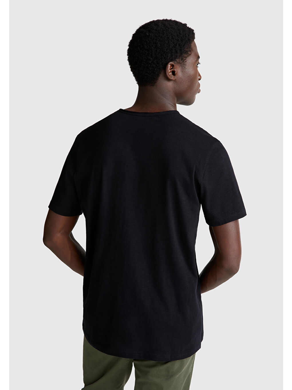 Erkek Siyah Bisiklet Yaka Slub Tişört-2