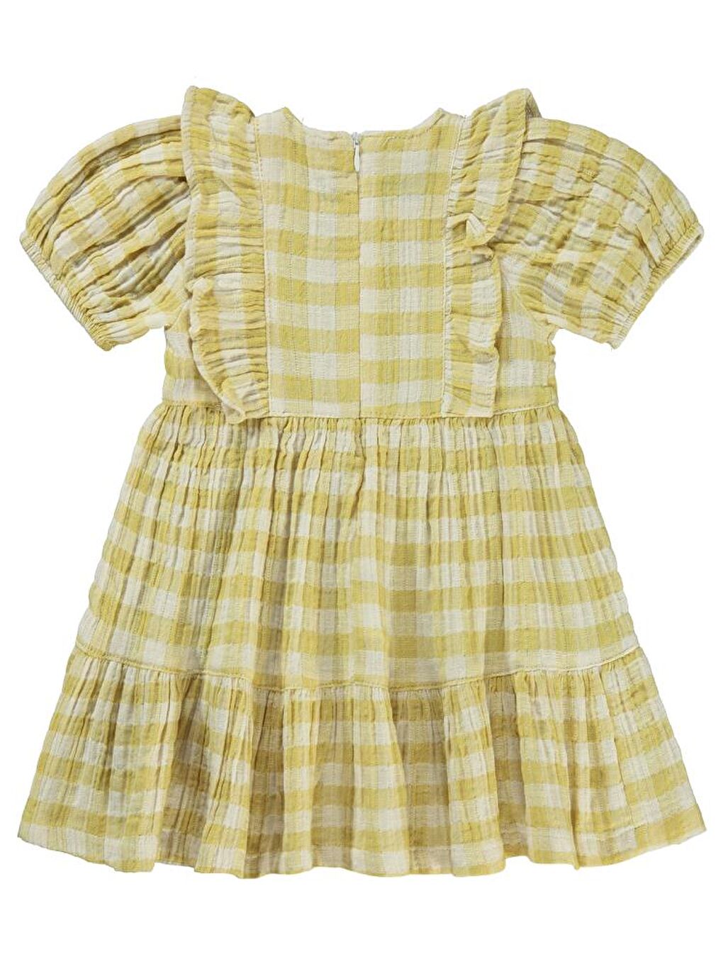 Girls Ekose Desenli 2-5 Yaş Elbise - Sarı 5-6 Yaş