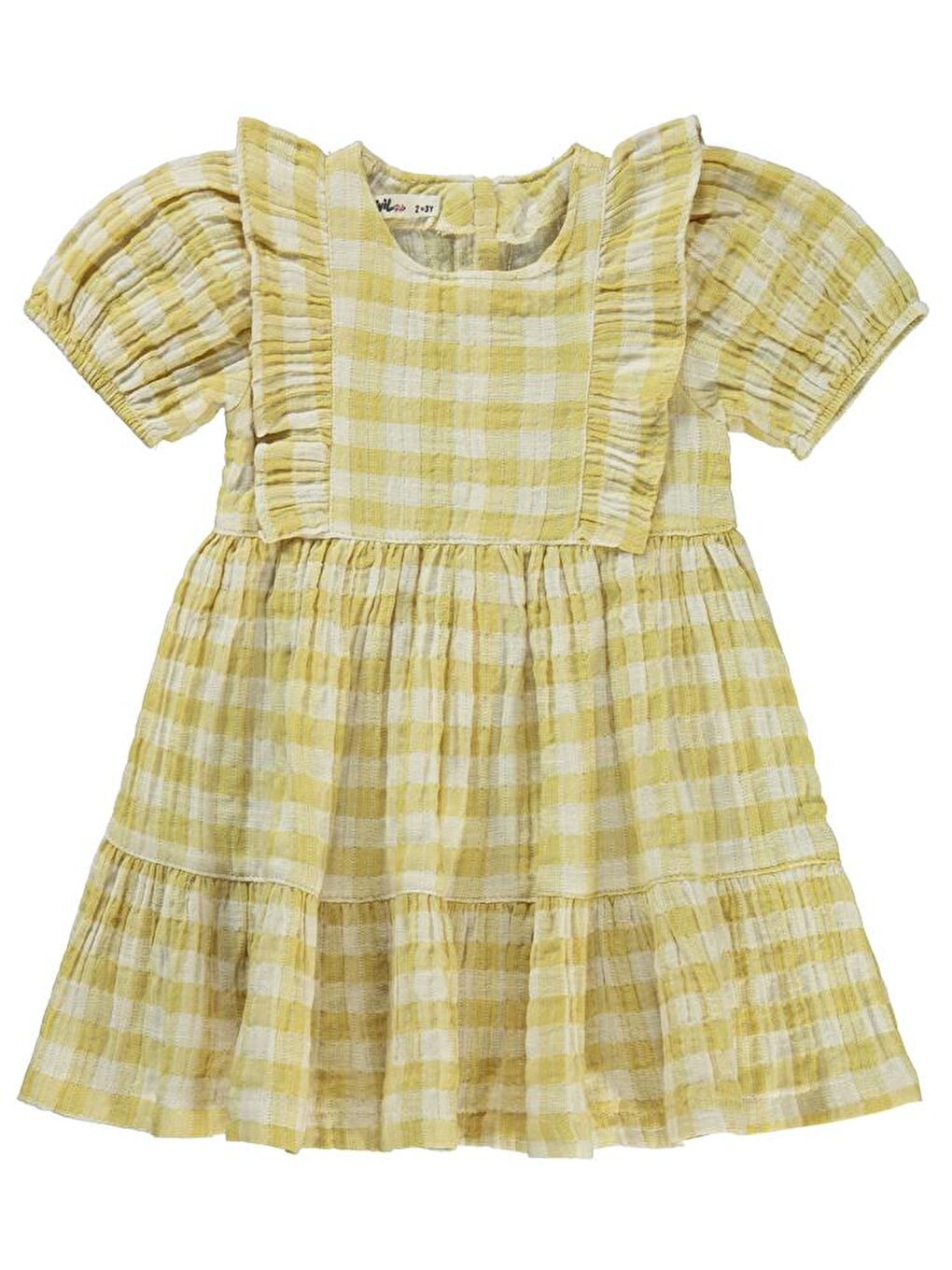 Girls Ekose Desenli 2-5 Yaş Elbise - Sarı 5-6 Yaş-1