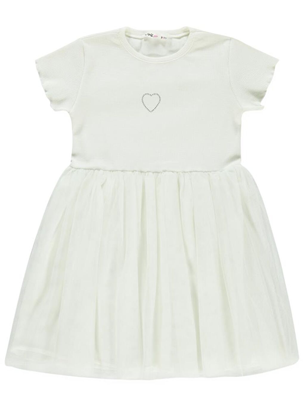Girls Kalp Baskılı Tüllü 6-9 Yaş Elbise - Ekru 7-8 Yaş