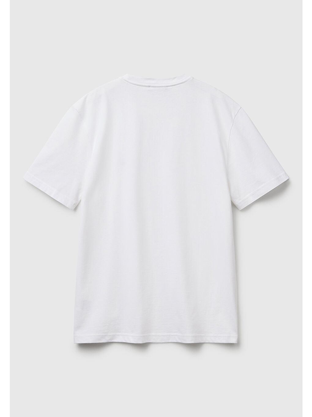 Erkek Beyaz  100 Pamuk Benetton Logolu Bisiklet Yaka Tişört-3