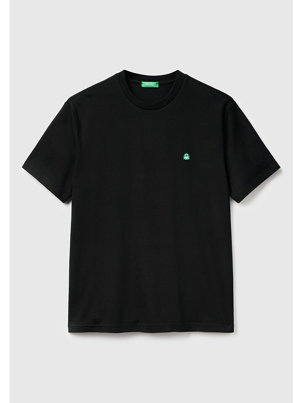 Erkek Siyah  100 Pamuk Benetton Logolu Bisiklet Yaka Tişört-1