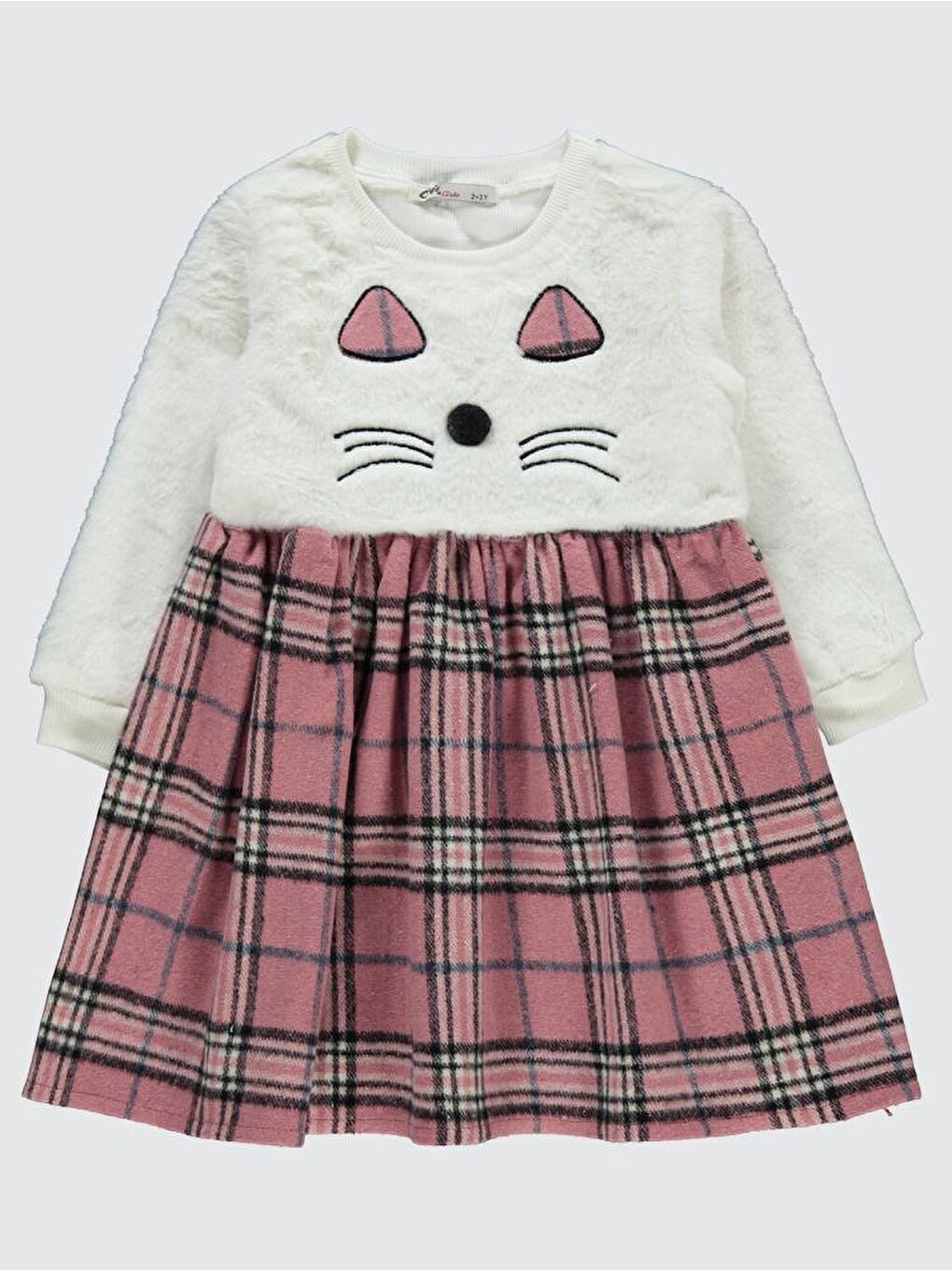 Pembe Girls Kedi Nakışlı 2-5 Yaş Elbise - Pudra 4-5 Yaş-1