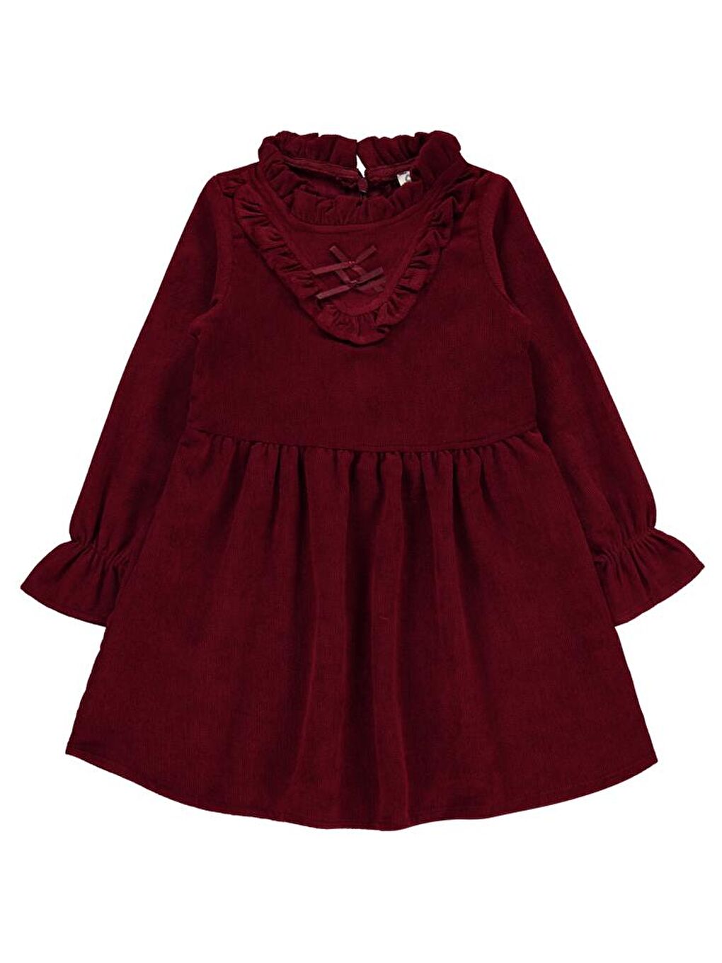 Girls Yaka Fırfırlı 2-5 Yaş Elbise - Bordo 5-6 Yaş