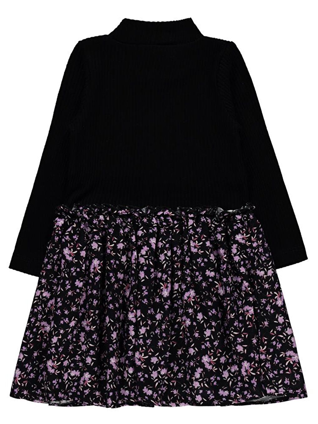 Girls Çiçek Desenli 2-5 Yaş Elbise - Siyah 5-6 Yaş-1