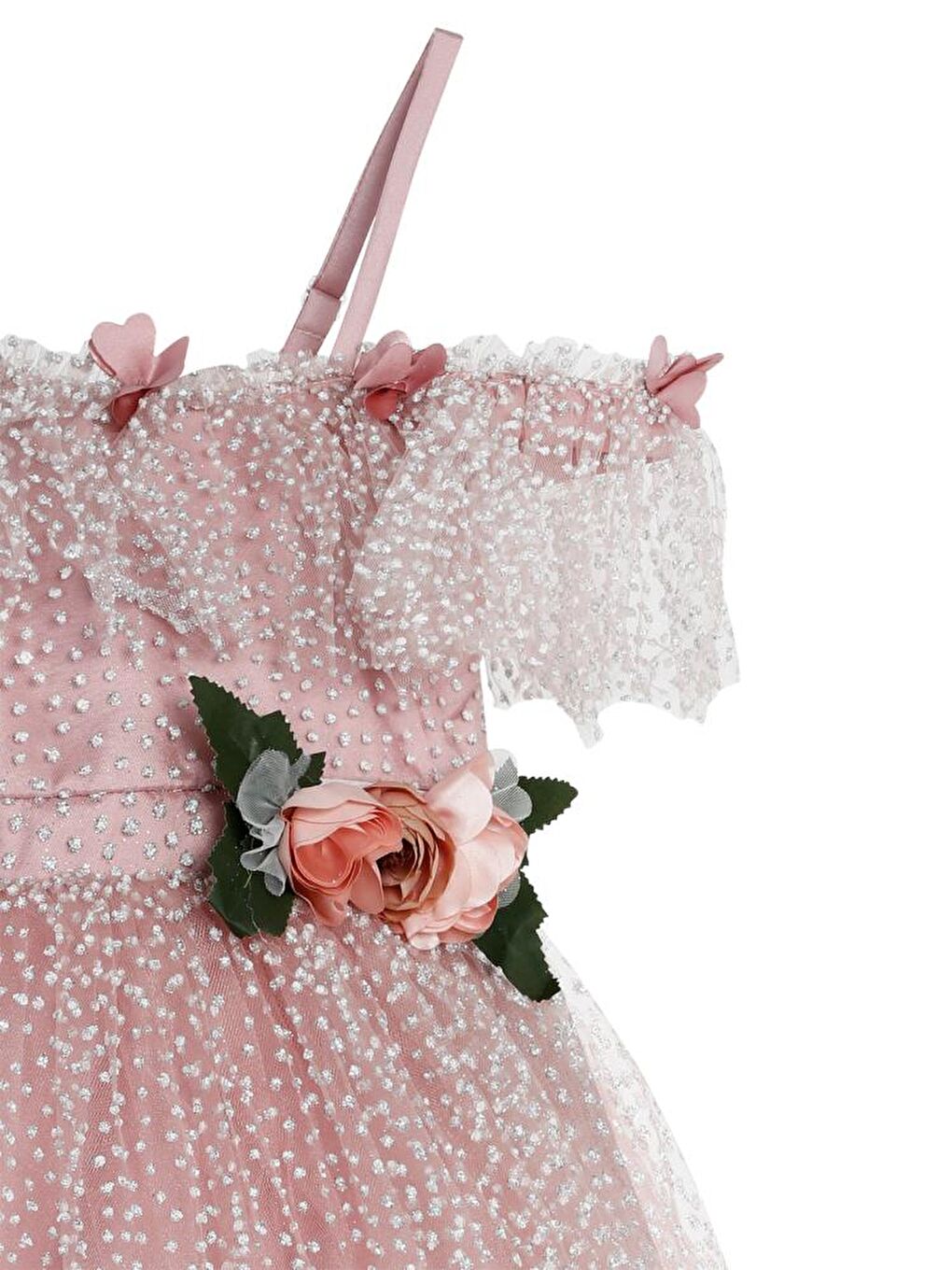 Pembe Girls Çiçek Aksesuarlı 6-9 Yaş Abiye - Pudra9-10 Yaş-1