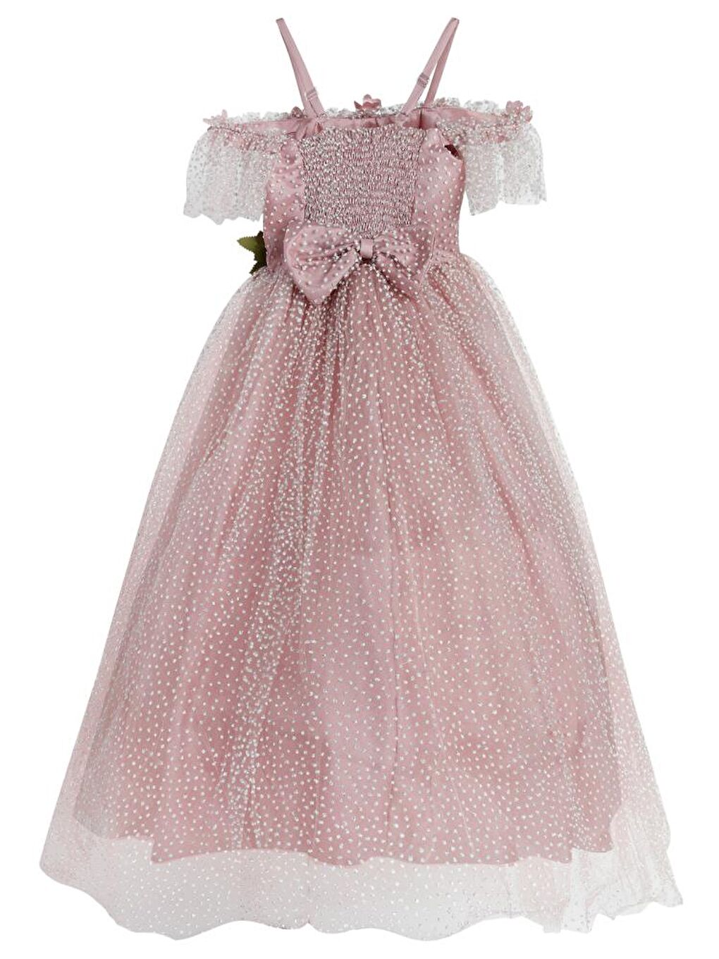 Pembe Girls Çiçek Aksesuarlı 6-9 Yaş Abiye - Pudra9-10 Yaş-2