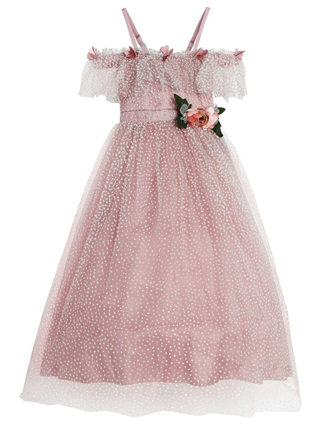 Pembe Girls Çiçek Aksesuarlı 6-9 Yaş Abiye - Pudra9-10 Yaş-3