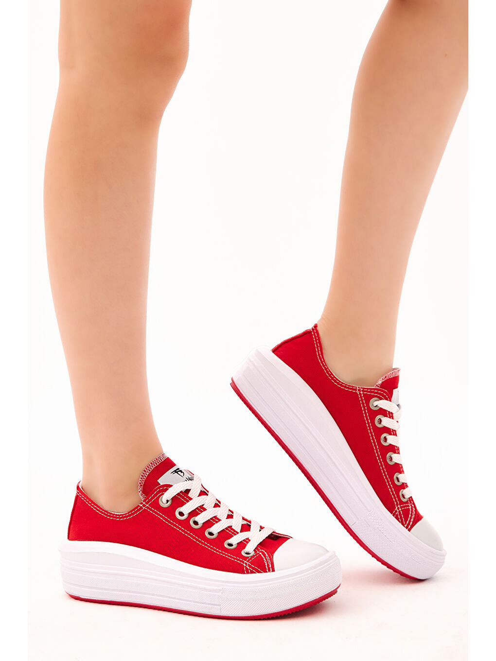 Kadın Kırmızı Rahat Kalıp Kalın Tabanlı Spor Ayakkabı-1