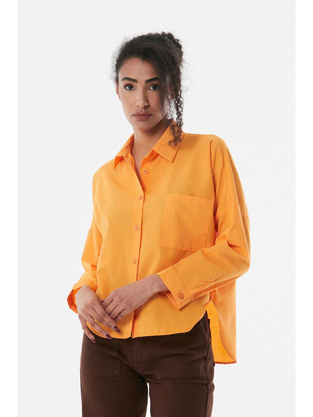 Turuncu Tek Cepli Arkası Uzun Gömlek