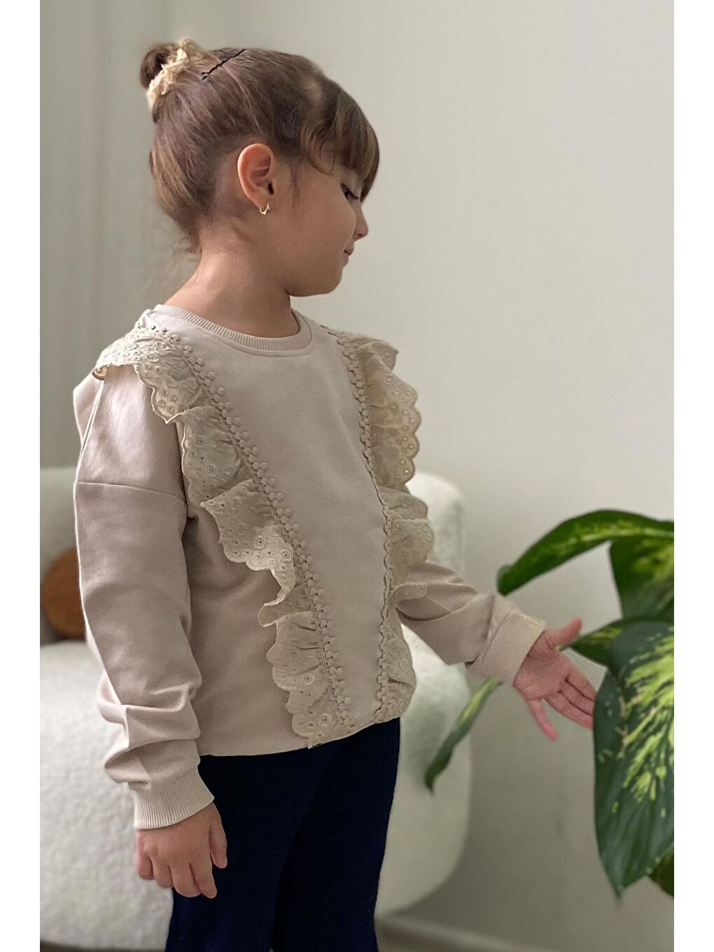Kız Çocuk Sweatshirt Güpürlü Bej (1.5-4 Yaş)