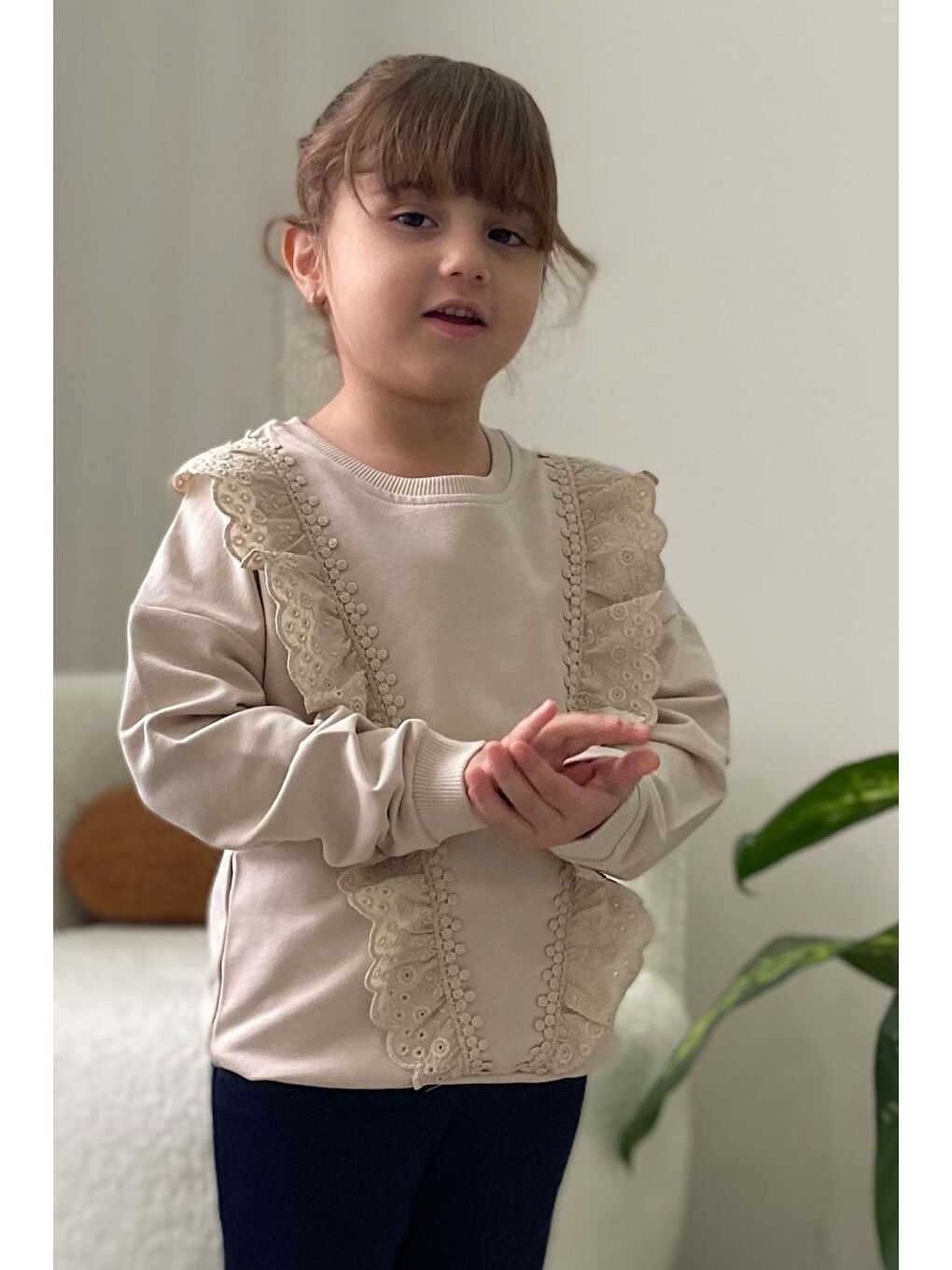 Kız Çocuk Sweatshirt Güpürlü Bej (1.5-4 Yaş)-1