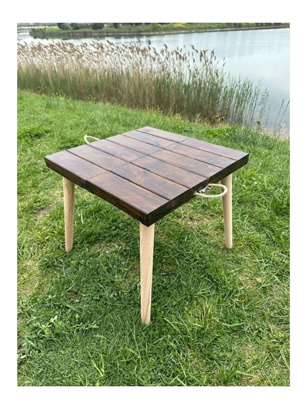 Katlanir Kamp Masası,ahşap Piknik Masası, Balkon Masası, Mutfak Masası 50x50x50 Kahverengi