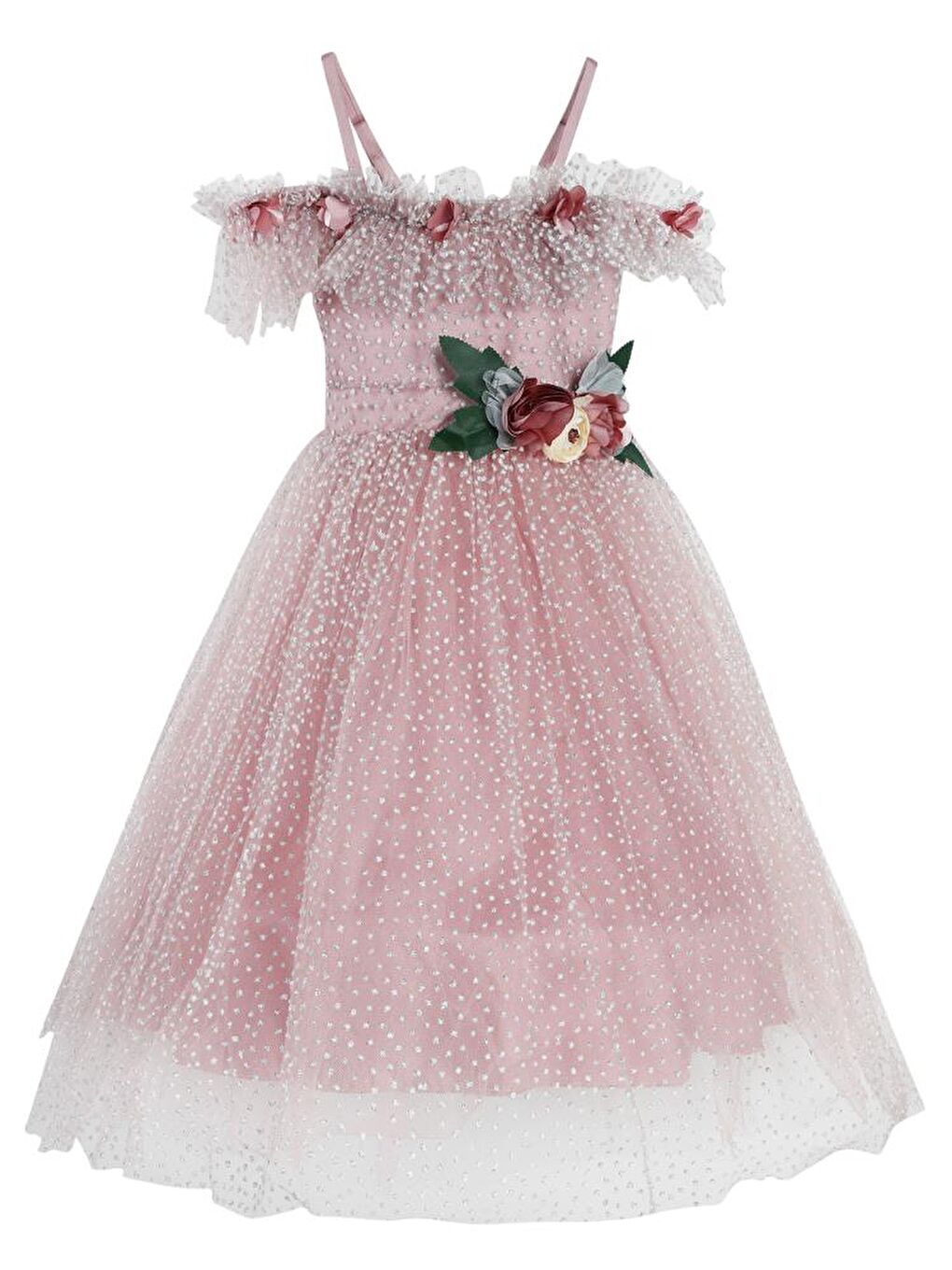 Pembe Girls Çiçek Aksesuarlı 2-5 Yaş Abiye - Pudra3-4 Yaş-1