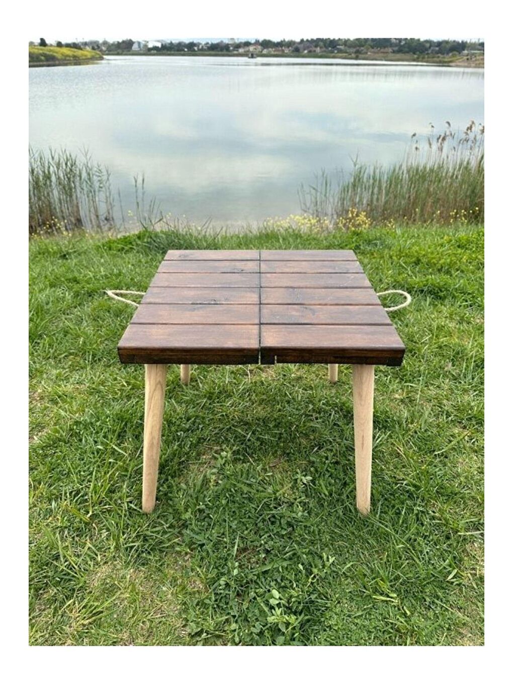 Katlanir Kamp Masası,ahşap Piknik Masası, Balkon Masası, Mutfak Masası 50x50x50 Kahverengi-1