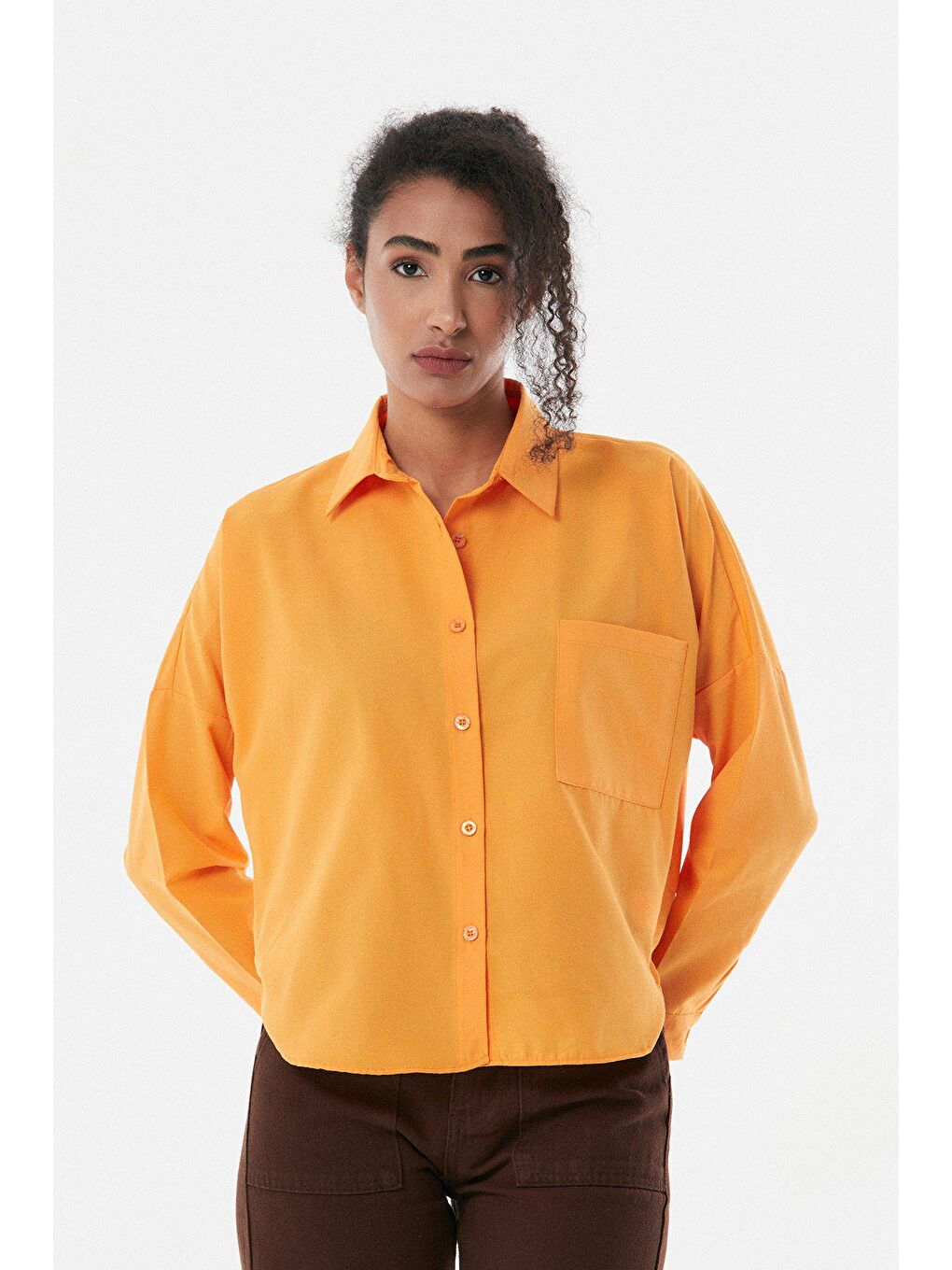 Turuncu Tek Cepli Arkası Uzun Gömlek-3