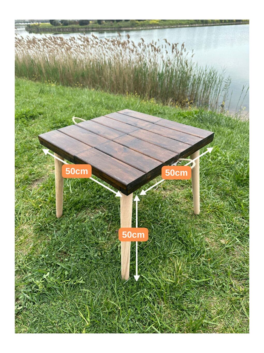 Katlanir Kamp Masası,ahşap Piknik Masası, Balkon Masası, Mutfak Masası 50x50x50 Kahverengi-4
