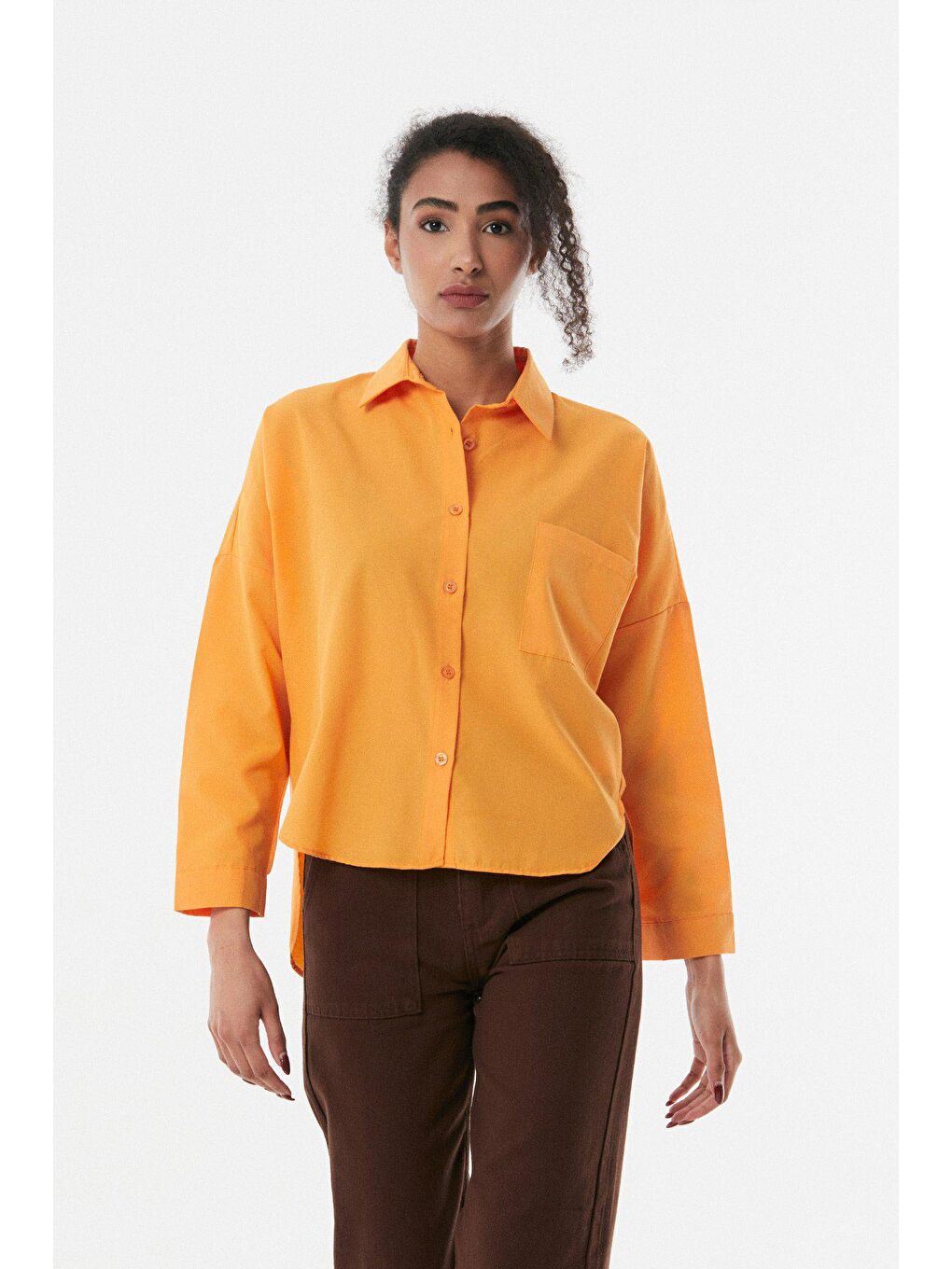 Turuncu Tek Cepli Arkası Uzun Gömlek-4