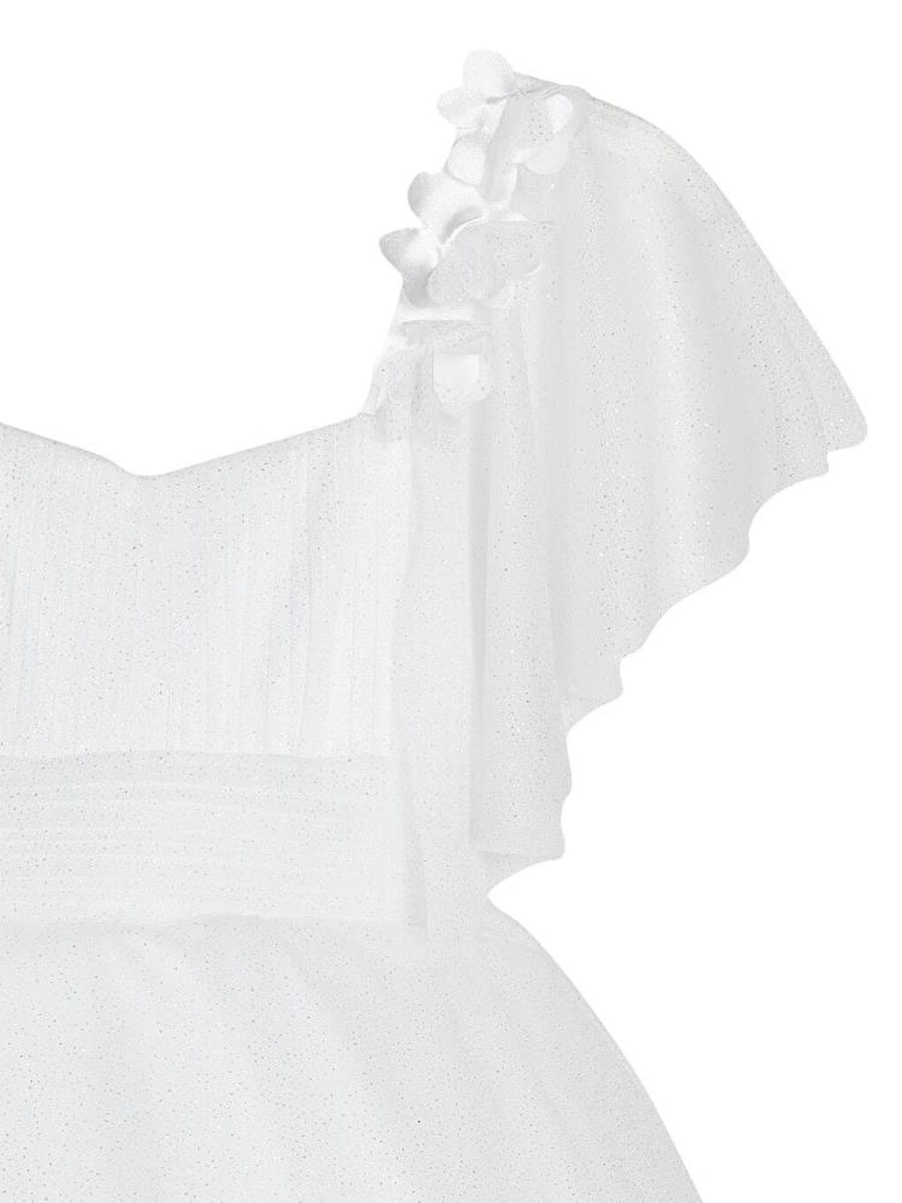 Ekru Girls Omzu Çiçekli Tarlatanlı 2-5 Yaş Abiye - Bej 3-4 Yaş-1