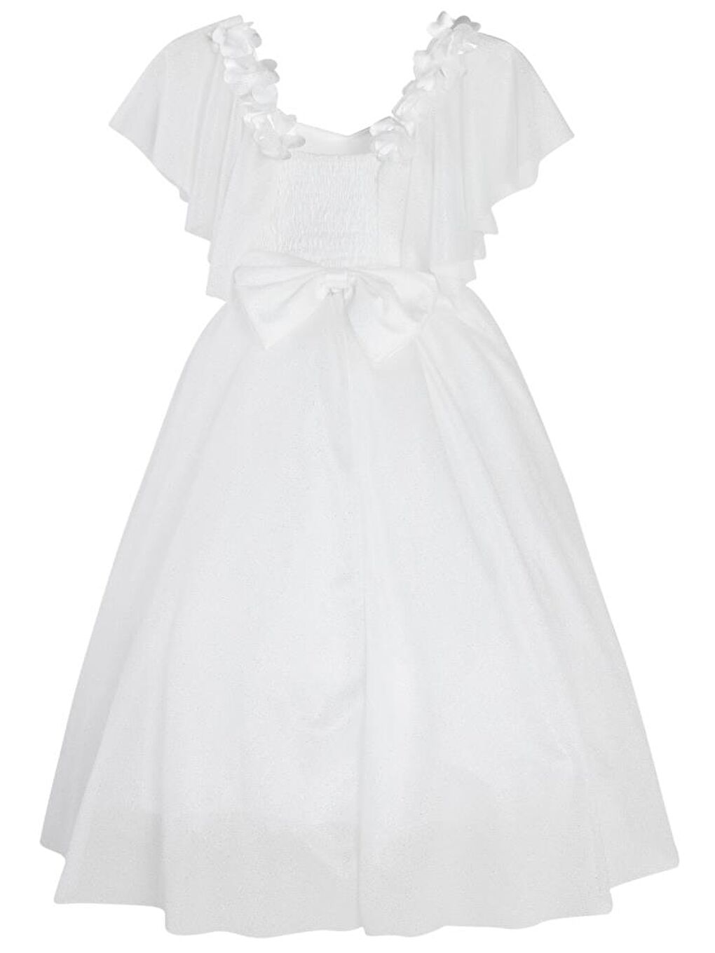 Ekru Girls Omzu Çiçekli Tarlatanlı 2-5 Yaş Abiye - Bej 3-4 Yaş-2