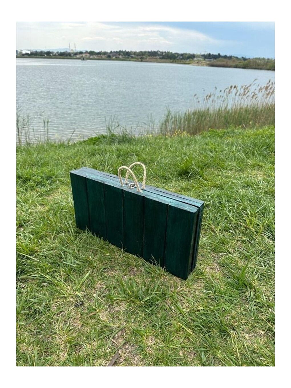 Yeşil Katlanir Kamp Masası,ahşap Piknik Masası, Balkon Masası, Mutfak Masası 50x50x50 Nefti-2