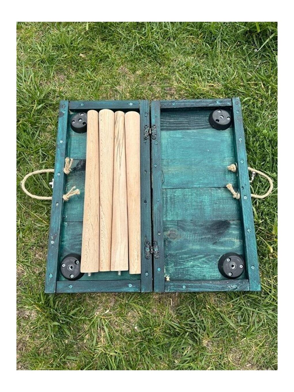 Yeşil Katlanir Kamp Masası,ahşap Piknik Masası, Balkon Masası, Mutfak Masası 50x50x50 Nefti-3