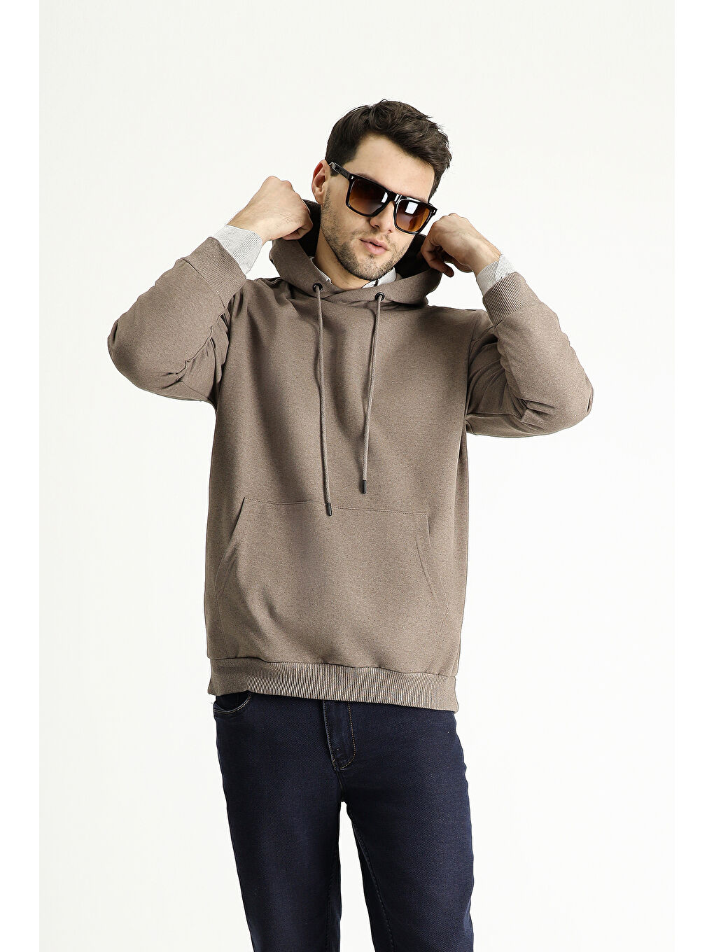 Kahverengi Kapüşonlu Oversize Pamuklu Sweatshirt-2
