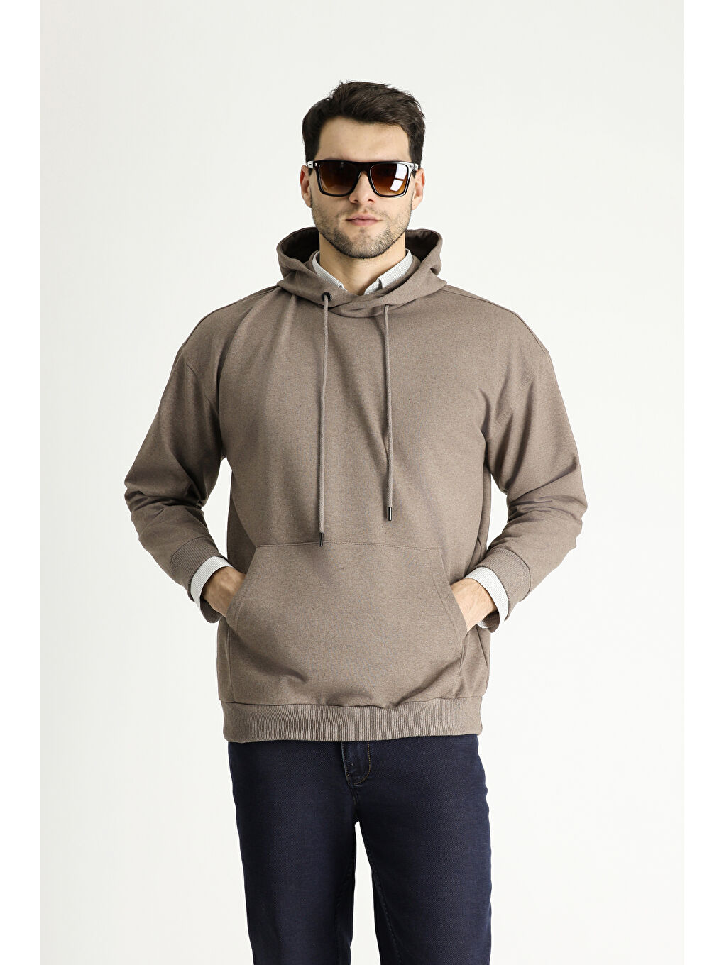 Kahverengi Kapüşonlu Oversize Pamuklu Sweatshirt-3