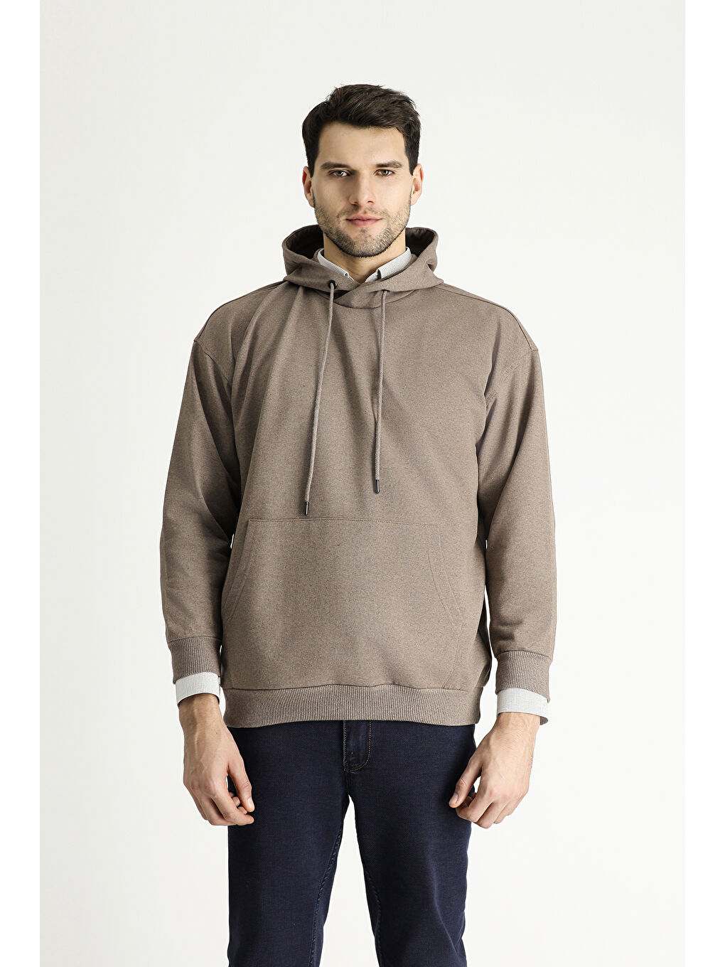 Kahverengi Kapüşonlu Oversize Pamuklu Sweatshirt-4