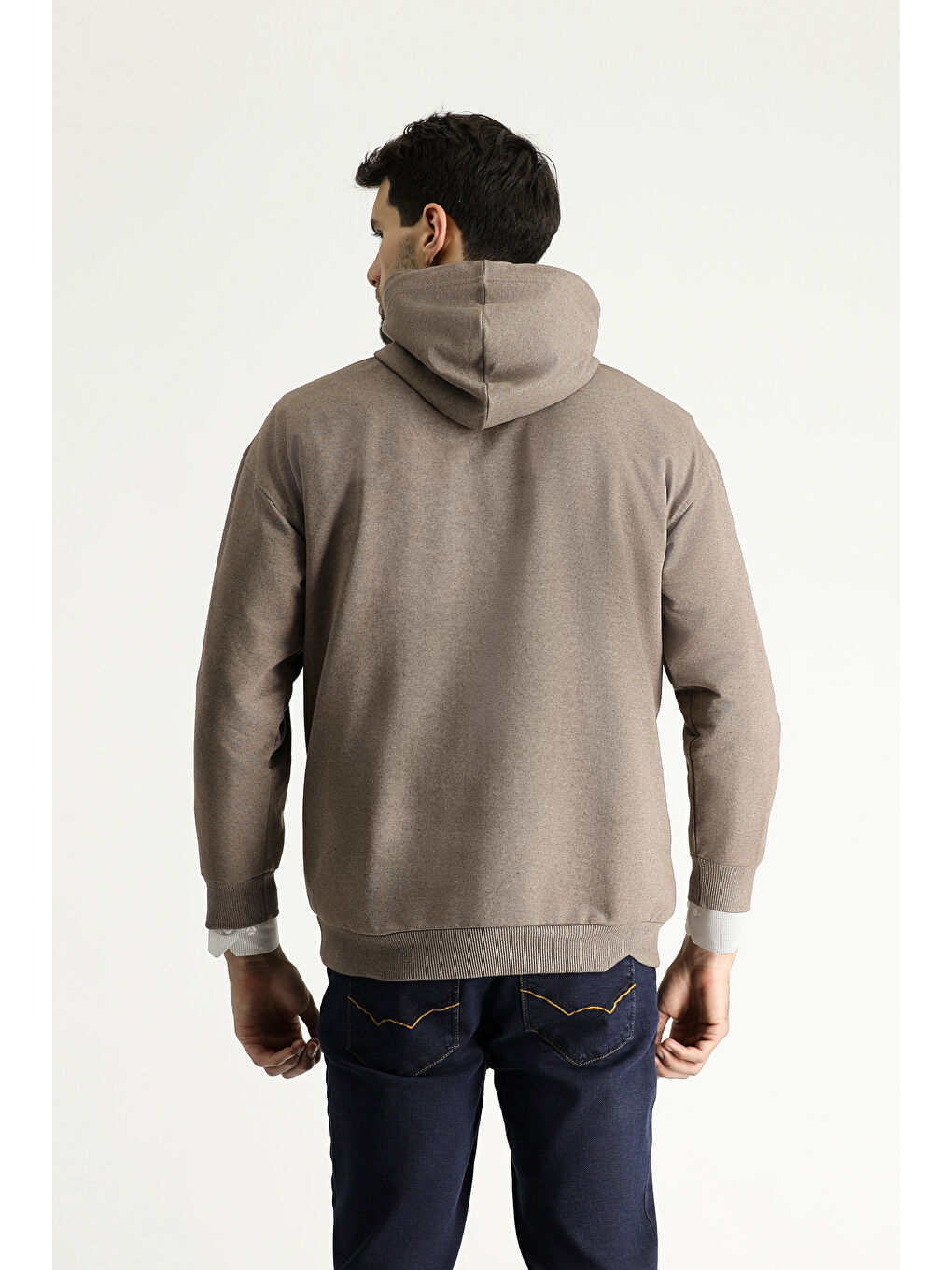 Kahverengi Kapüşonlu Oversize Pamuklu Sweatshirt-5