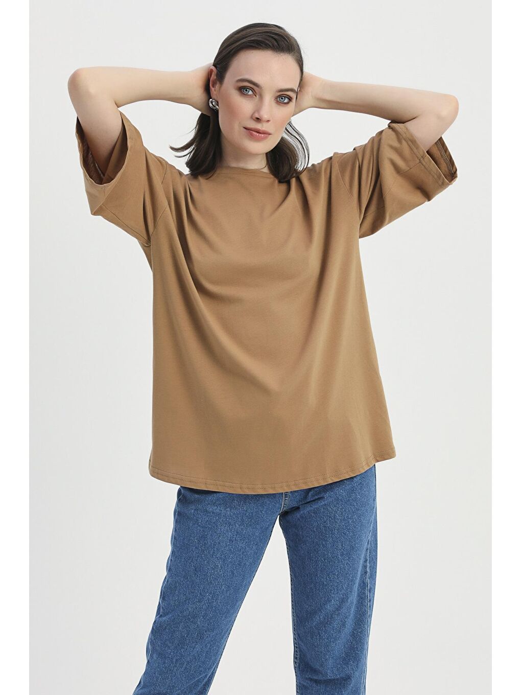 Truvakar Kol Basic Oversize Tişört Kahverengi