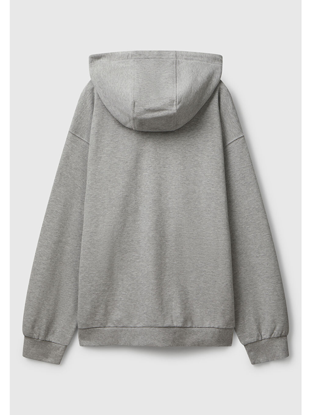 Erkek Gri Melanj  100 Pamuk Dar Kesim  Kapüşonlu %100 Pamuk Fermuarlı Sweatshirt-3