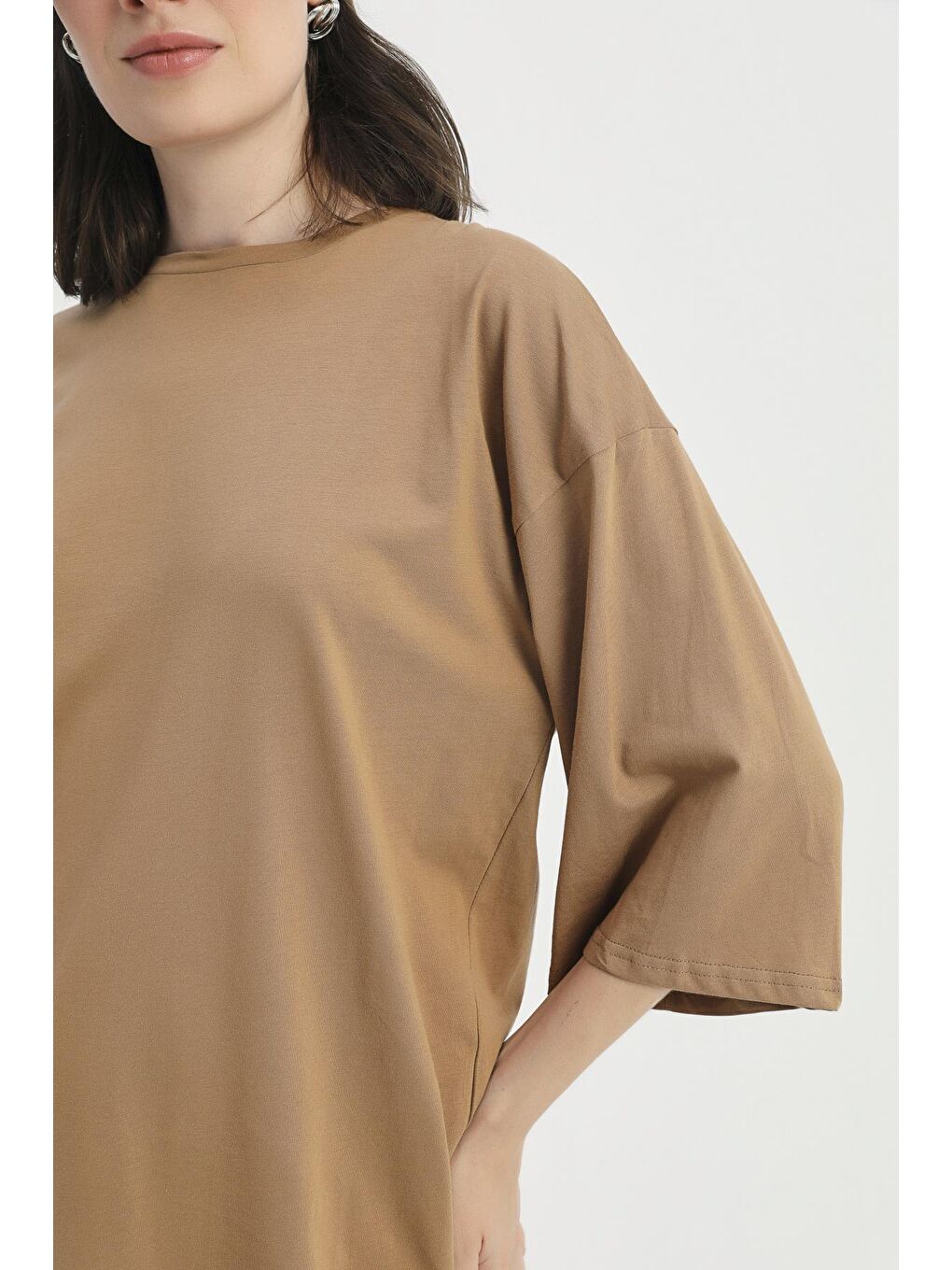 Truvakar Kol Basic Oversize Tişört Kahverengi-1