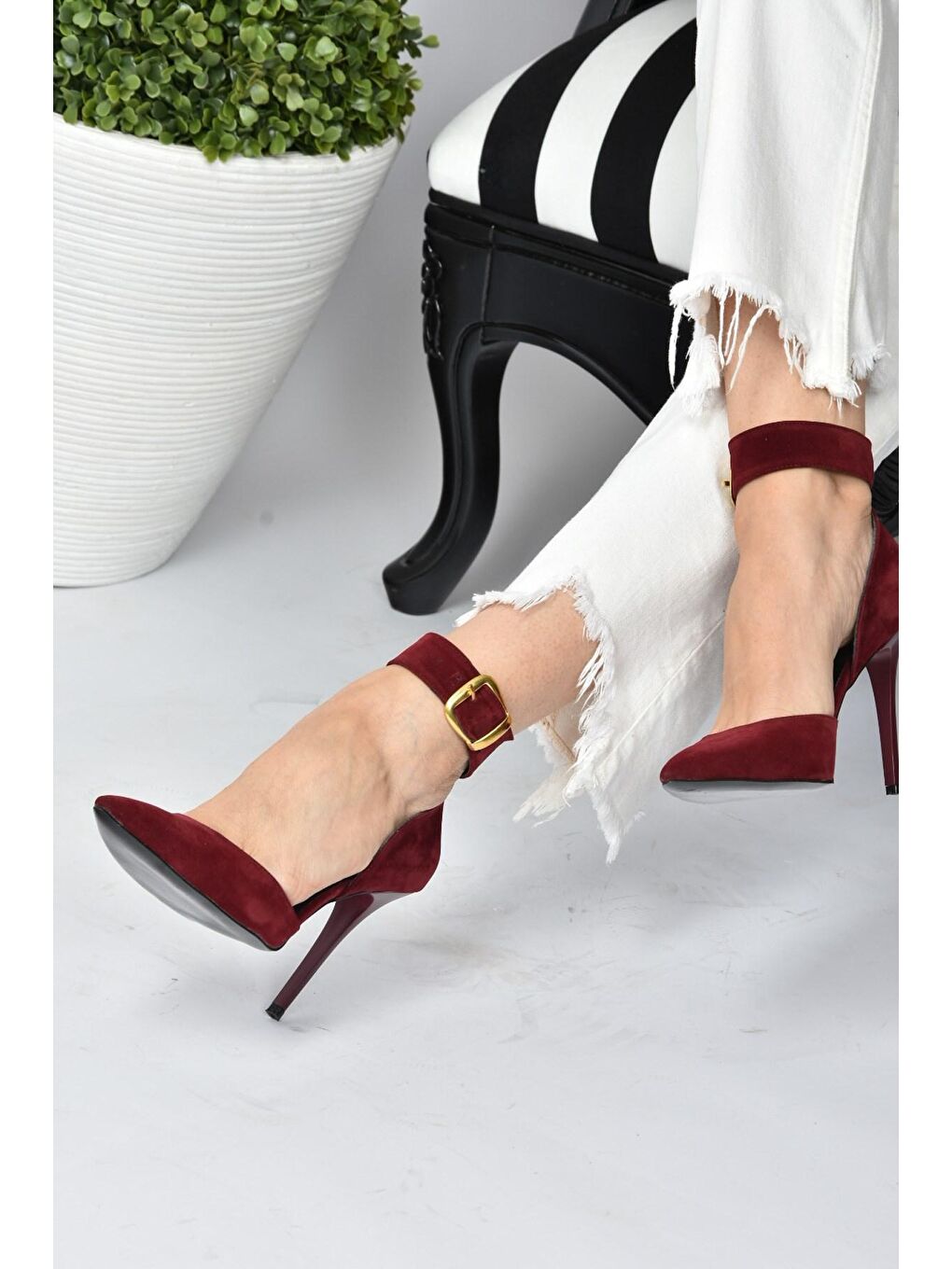Bordo Süet Kadın Topuklu Ayakkabı K654073302-1