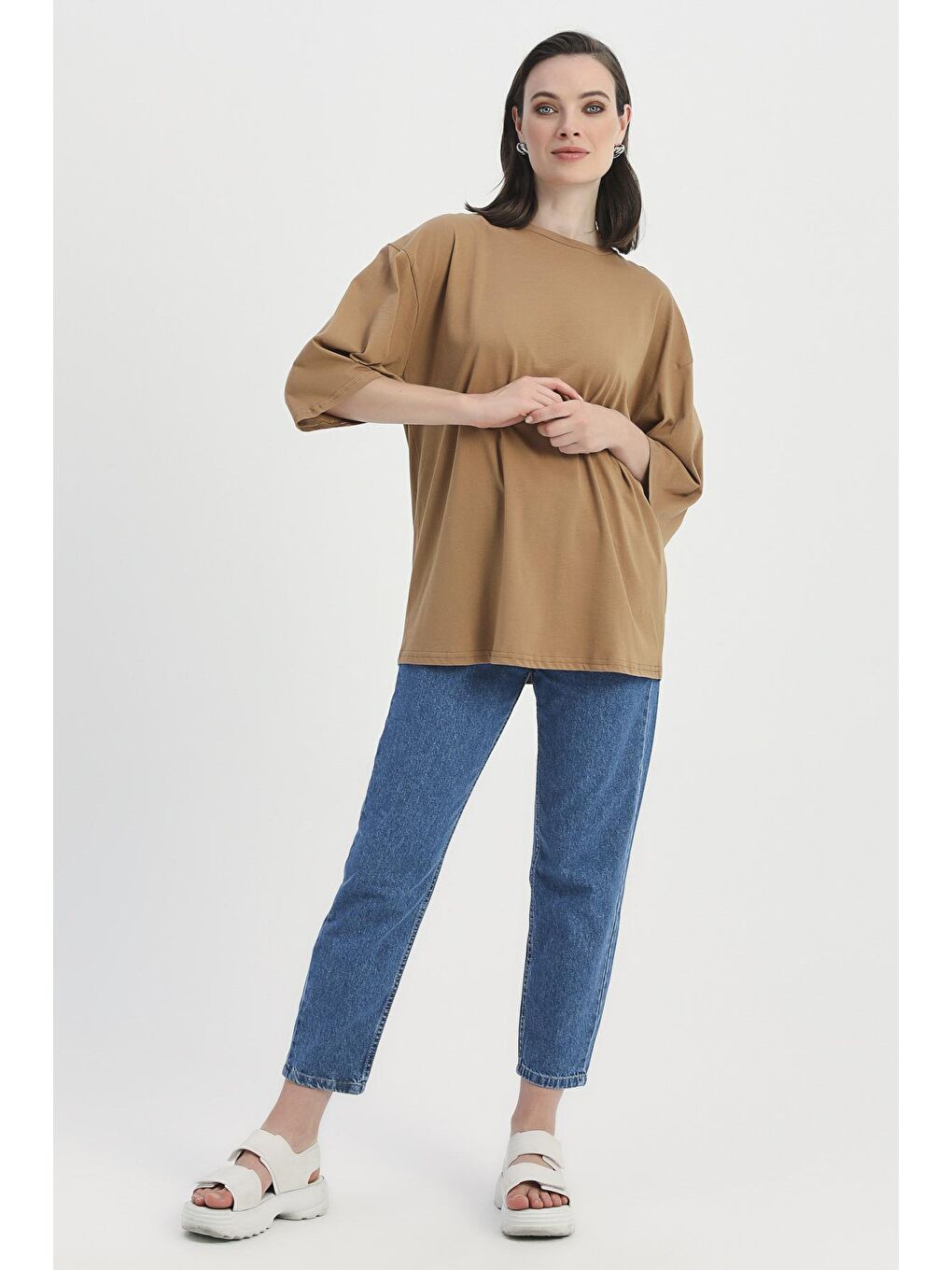 Truvakar Kol Basic Oversize Tişört Kahverengi-2