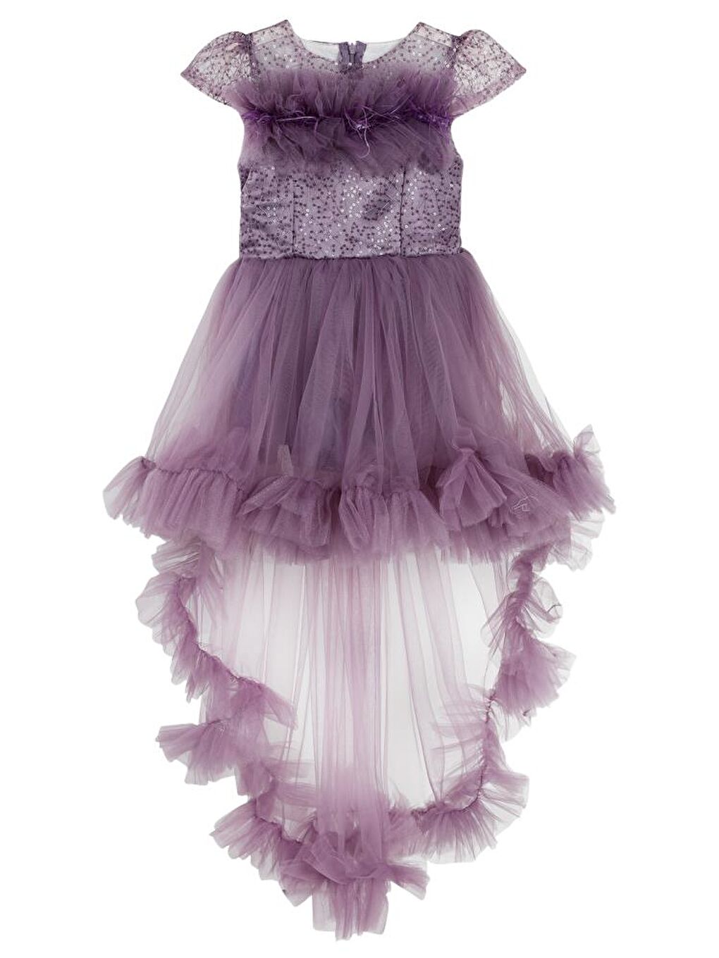 Mor Girls Robası Tüylü Kuyruklu 6-14 Yaş Abiye - Lila 12-13 Yaş