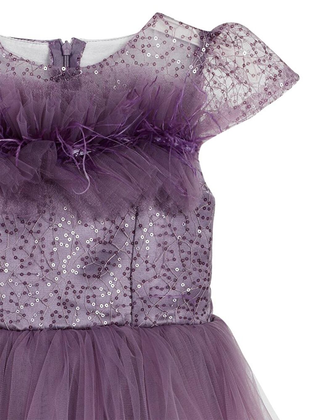 Mor Girls Robası Tüylü Kuyruklu 6-14 Yaş Abiye - Lila 12-13 Yaş-2