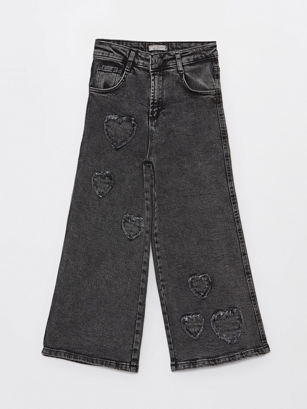 Siyah Kız Çocuk Kalp Detay Jean Denim Pantolon