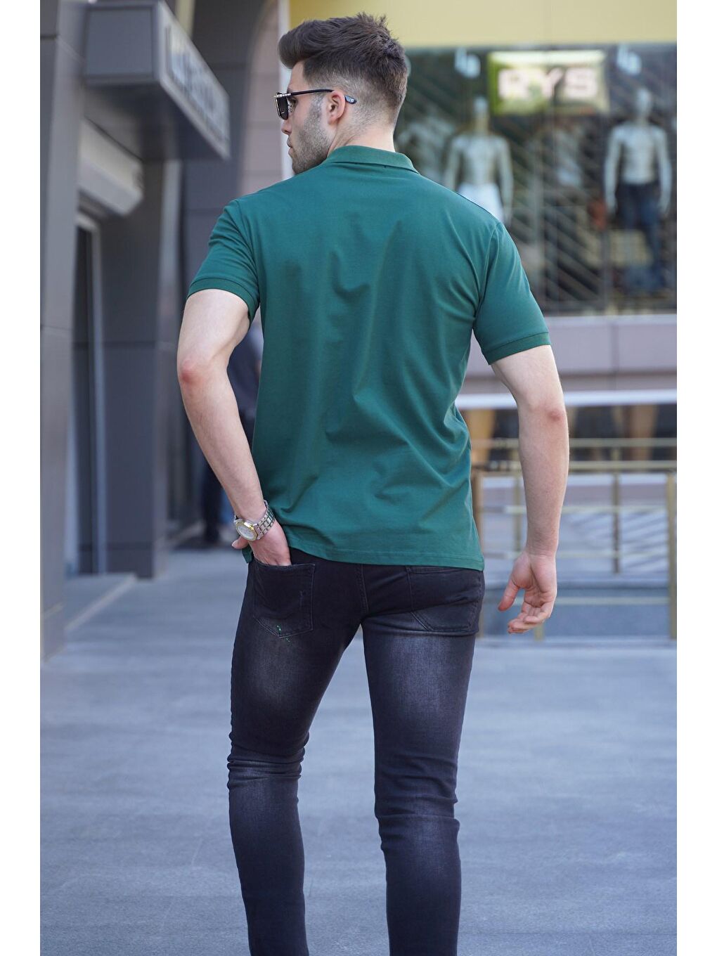 Yeşil Çizgili Polo Yaka Erkek Tişört 5864-1