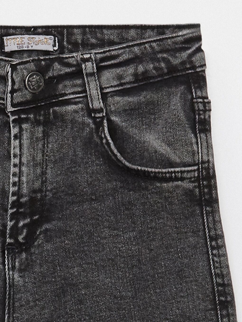 Siyah Kız Çocuk Kalp Detay Jean Denim Pantolon-2