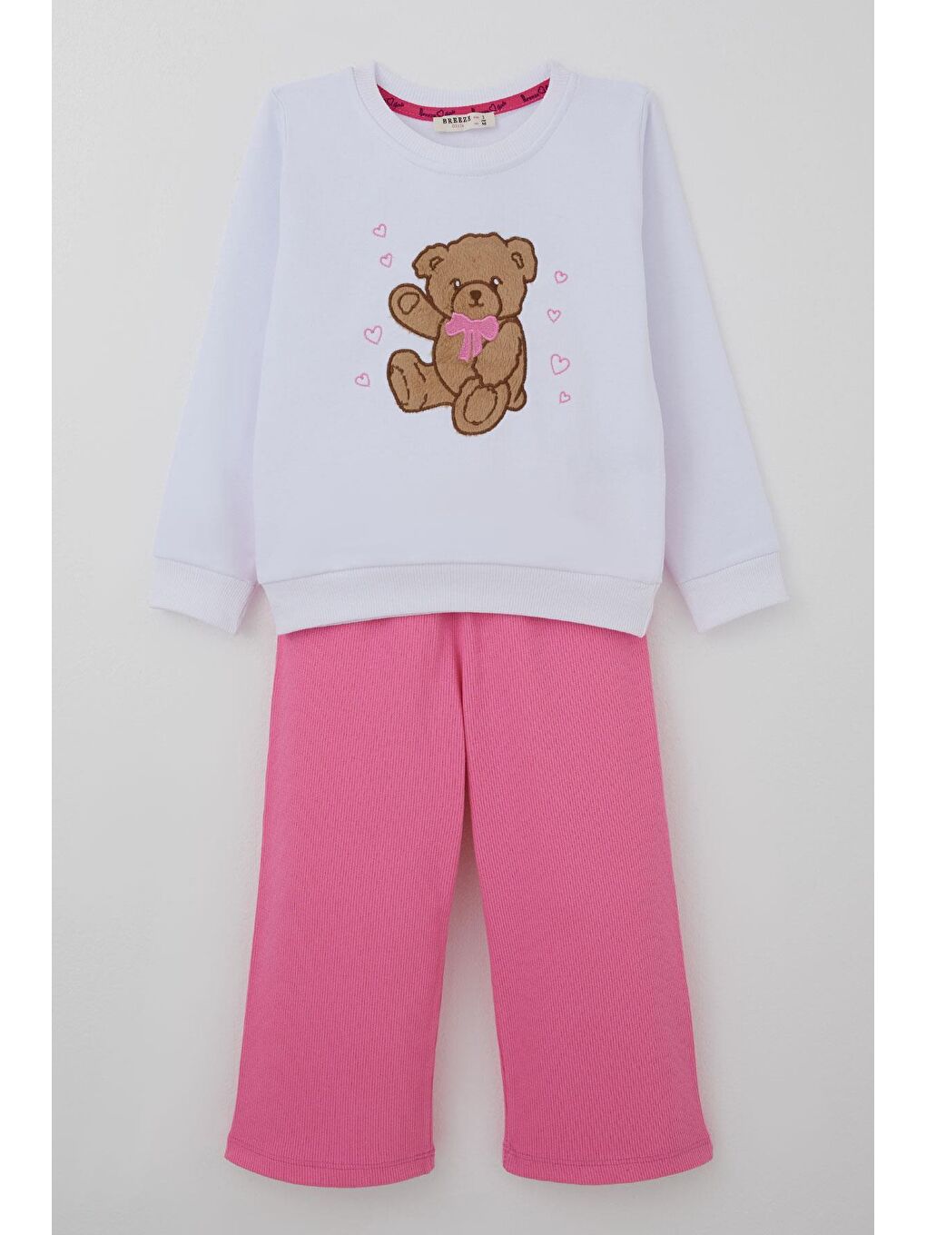 Kız Çocuk Eşofman Takımı Sevgi Temalı Mutlu Ayıcık Nakışlı Beyaz (3-7 Yaş)-1
