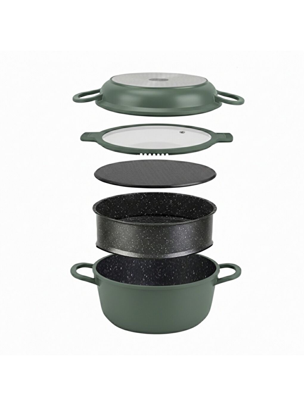 Pienza Alüminyum Tencere Seti - Yeşil / Siyah - 7 Parça-5
