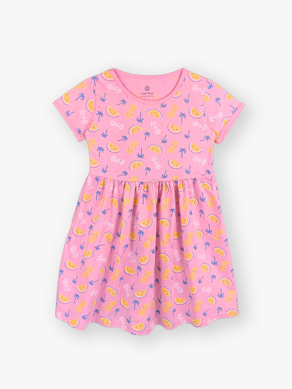 Pembe Bisiklet Yaka Kısa Kollu Kız Bebek Elbise