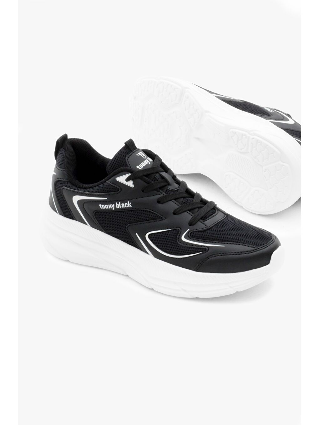 Unisex Siyah Beyaz Nefes Alabilen Kumaş Faylon Taban Bağcıklı Spor Ayakkabı-2