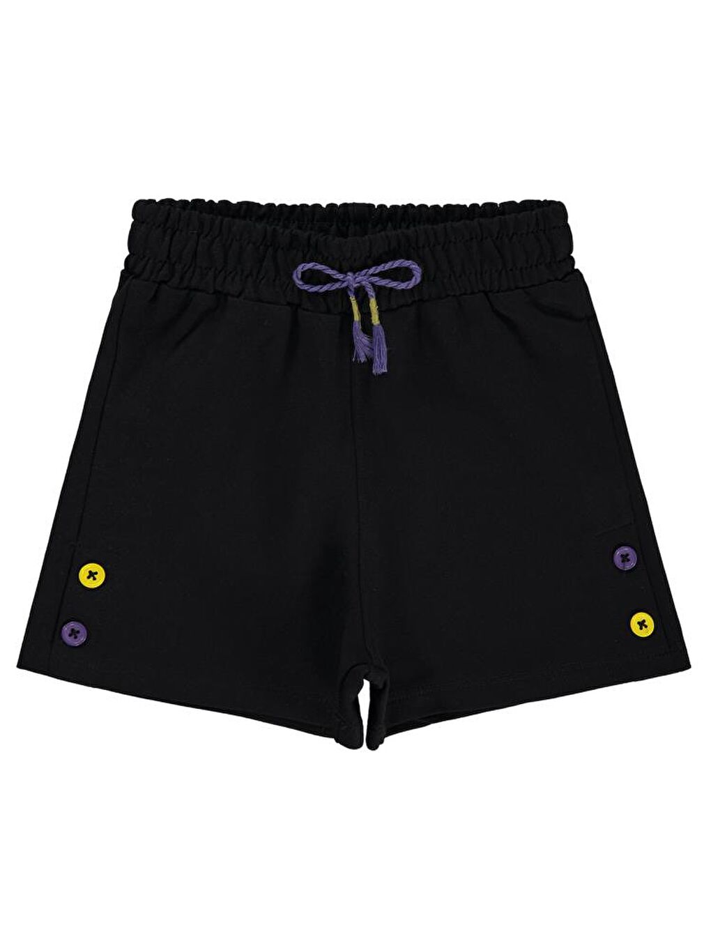 Girls Düğme Detaylı 6-9 Yaş Şort - Siyah 6-7 Yaş-1